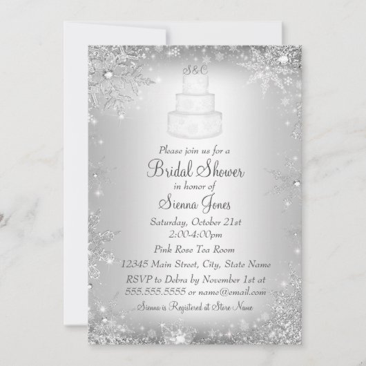 Monogram Wedding Cake Silver Brautparty Einladung (Vorderseite)