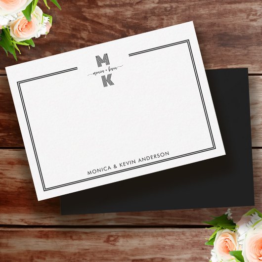 Monogram Wedding Couple Schwarz-weiß Elegant Simpl Mitteilungskarte