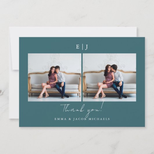 Monogram Wedding Danke Foto Aquamarin (Vorderseite)