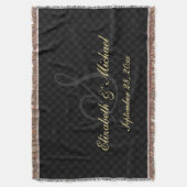 Monogram Wedding Date Briom Groom Name Black Karo Decke (Vorderseite Vertikal)