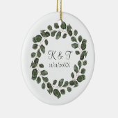 Monogram Wedding Date Eukalyptus Blätter Elegant Keramik Ornament (Rechts)