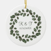 Monogram Wedding Date Eukalyptus Blätter Elegant Keramik Ornament (Vorne)