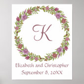 Monogram Wedding Date Names Pink Lila Floral Poster (Vorne)