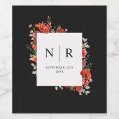 Monogram Wedding Delicate Poppy Dark Wedding Weinetikett (Einzelnes Label)