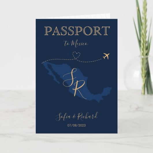 Monogram Wedding Destination Passport Mexiko Einladung (Vorderseite)