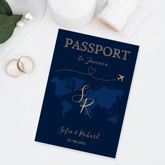 Monogram Wedding Destination Passport Weltkarte Einladung