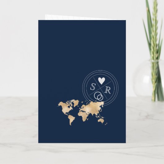 Monogram Wedding Destination Passport Weltkarte Einladung (Rückseite)