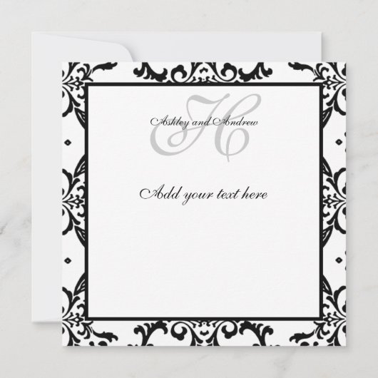 Monogram Wedding Einladung Black Swirl Damask (Rückseite)