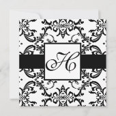 Monogram Wedding Einladung Black Swirl Damask (Vorderseite)