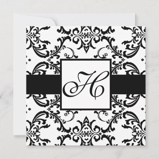 Monogram Wedding Einladung Black Swirl Damask (Vorderseite)