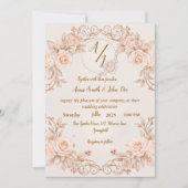 Monogram Wedding Einladung mit eleganter Rose Desi (Vorderseite)