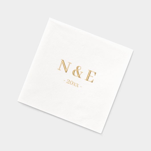 Monogram Wedding Elegant Minimal Stilvoll Gold Servietten Mit Folie (Links)