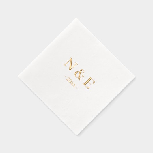 Monogram Wedding Elegant Minimal Stilvoll Gold Servietten Mit Folie (Rechts)