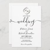 Monogram Wedding Floral Modern Calligraphy Einladung (Vorne/Hinten)