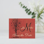 Monogram Wedding Heart Tree Save the Date Cards Ankündigungspostkarte (Stehend Vorderseite)