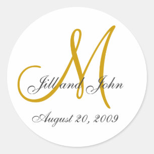 Monogram Wedding Initial Bride Groom Gold Siegel Runder Aufkleber