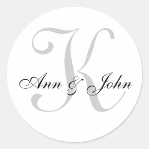 Monogram Wedding Initial Bride Groom Namensaufkleb Runder Aufkleber