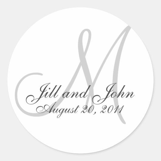 Monogram Wedding Initial Bride Groom Siegel Sticke Runder Aufkleber (Vorderseite)
