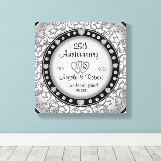 Monogram Wedding Jubiläum mit Herz Leinwanddruck (Insitu (Holzboden))