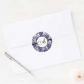 Monogram Wedding Kanji für Liebe Blue Damask Runder Aufkleber (Umschlag)