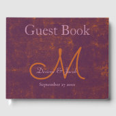 Monogram Wedding Lila Orange Rustic Texture Gästebuch (Vorderseite)