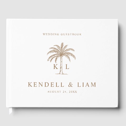 Monogram Wedding Logo Palm Tree Gästebuch (Vorderseite)