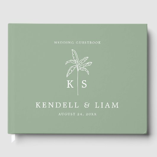 Monogram Wedding Logo Palm Tree Gästebuch (Vorderseite)