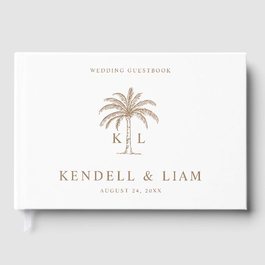 Monogram Wedding Logo Palm Tree Gästebuch (Vorderseite)