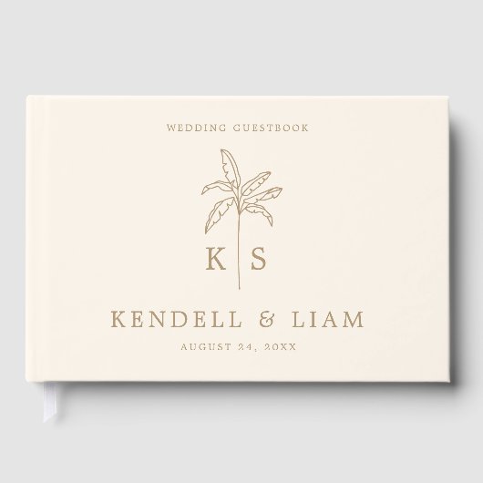 Monogram Wedding Logo Palm Tree Gästebuch (Vorderseite)