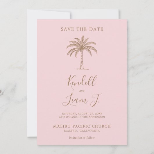 Monogram Wedding Logo Palm Tree Save The Date (Vorderseite)