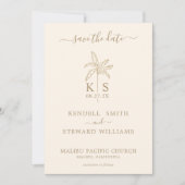 Monogram Wedding Logo Palm Tree Save the Date Einladung (Vorderseite)