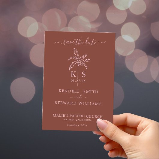 Monogram Wedding Logo Palm Tree Save the Date Einladung