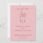 Monogram Wedding Logo Palm Tree Save the Date Einladung (Vorderseite)