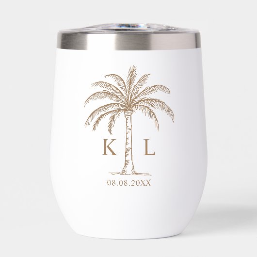 Monogram Wedding Logo Palm Tree Thermal Wine (Vorderseite)