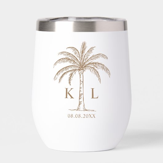 Monogram Wedding Logo Palm Tree Thermal Wine (Rückseite)