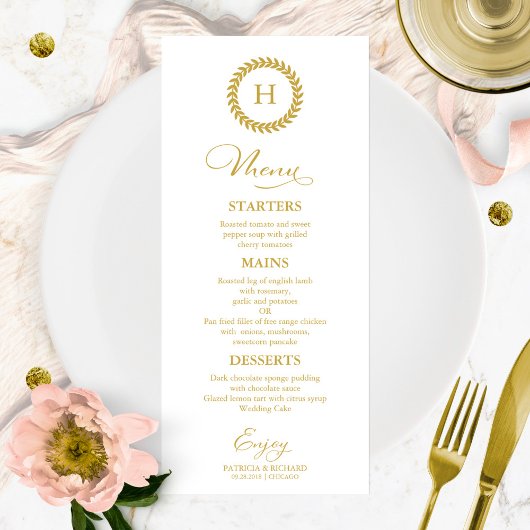 Monogram Wedding Menu Cards Gold Menükarte