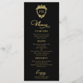 Monogram Wedding Menu Cards Schwarz und Gold Menükarte (Vorderseite)