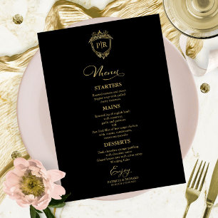 Monogram Wedding Menu Cards Schwarz und Gold Menükarte