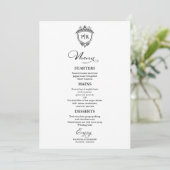 Monogram Wedding Menu Cards Schwarz und Weiß Menükarte (Stehend Vorderseite)