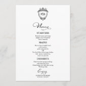 Monogram Wedding Menu Cards Schwarz und Weiß Menükarte (Vorderseite)
