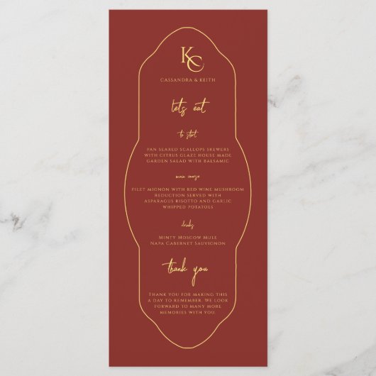 Monogram Wedding Menu mit Danke Menükarte (Vorderseite)