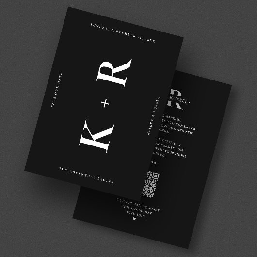 Monogram Wedding Modern Simple Black Save The Date