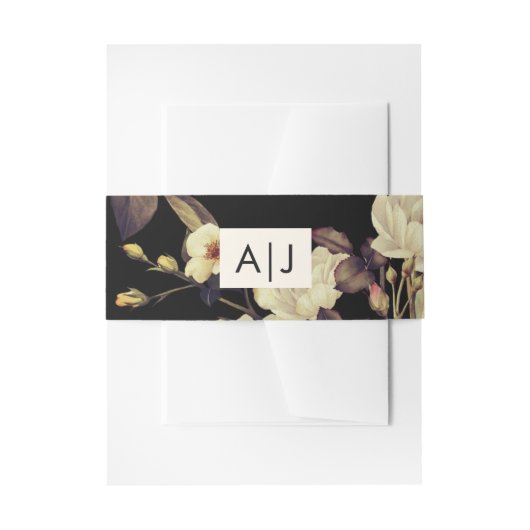 Monogram Wedding Moody Floral Black Einladungsbanderole (Vorderseite Beispiel)