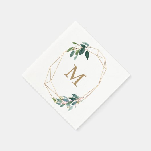 Monogram Wedding Napkin Gold Greenery Serviette (Ecke)