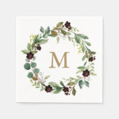 Monogram Wedding Napkin Greenery Napkin Serviette (Vorderseite)