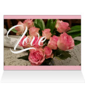 Monogram Wedding Pink Roses Danke (Innenansicht Horizontal (Oben))