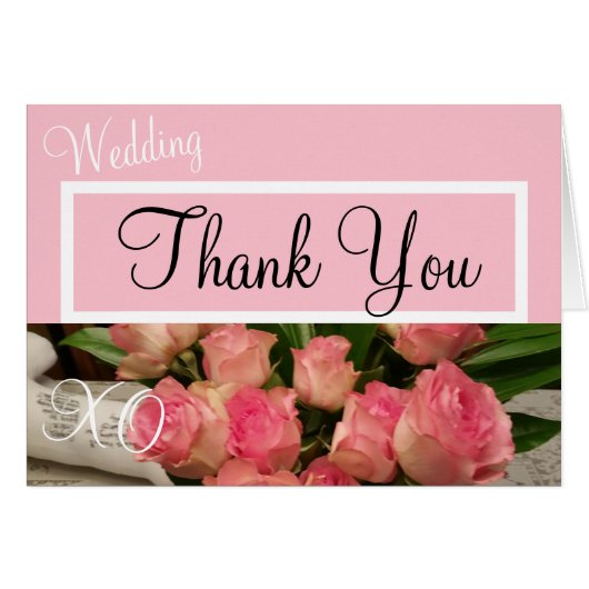 Monogram Wedding Pink Roses Danke (Vorderseite (Horizontal))
