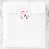 Monogram Wedding Red Bride Groom Namensaufkleber Runder Aufkleber (Tasche)