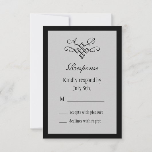 Monogram Wedding RSVP in Grau (Vorderseite)