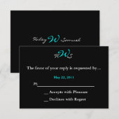 Monogram Wedding RSVP Schwarz-weiß Karte (Vorne/Hinten)
